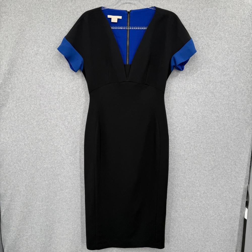Antonio‎ Berardi Sheath Dress Women 44 US 8 Black Blue Colorblock V-Neck BPF413A